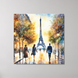 Puesta de sol en París arte en acuarela vintage