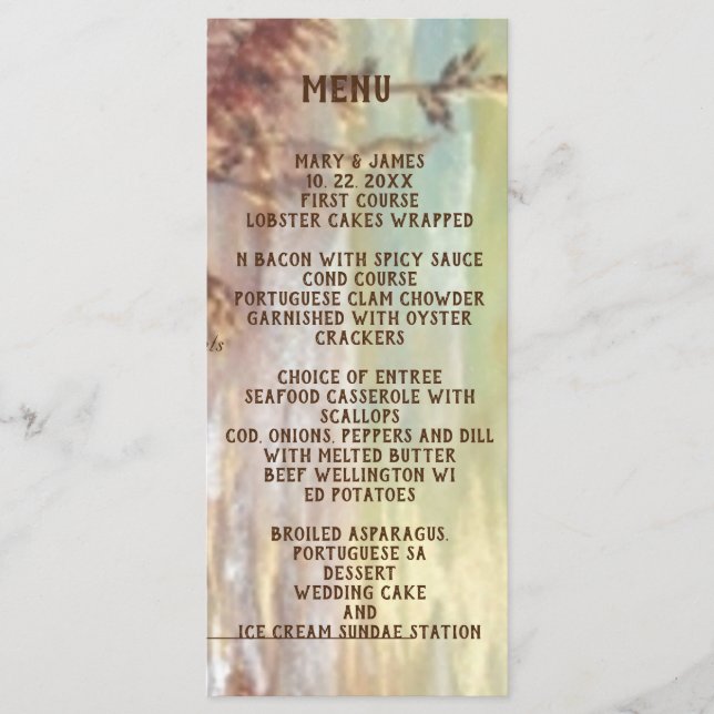 Puesta de sol náutica en el menú plano de la playa (Anverso)