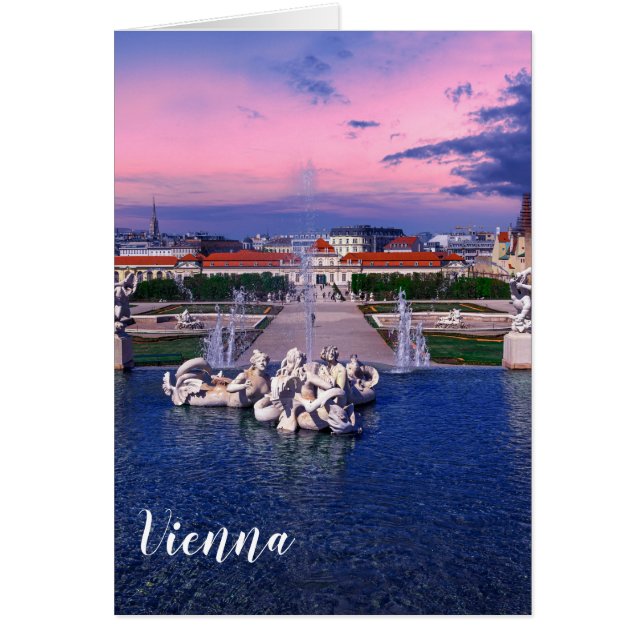 Puesta de sol sobre fuente en Viena (Frente)