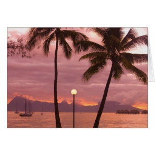 Puesta de sol sobre Moorea en la playa Sofitel Mae