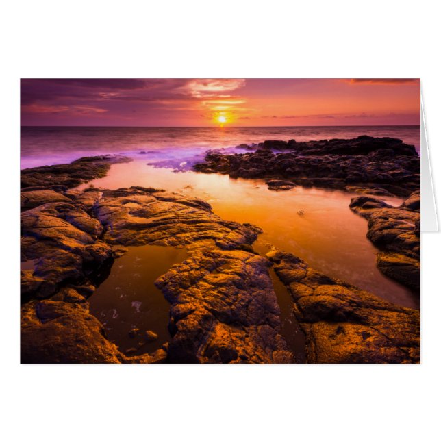 Puesta de sol sobre pozas de marea, Hawái (Anverso (Horizontal))