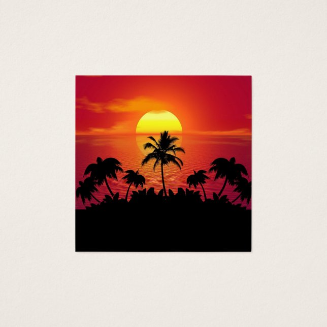 Puesta de sol tropical palmeras silueta playa (Anverso)