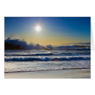 Puesta del sol en la playa de Santa Mónica, ondas