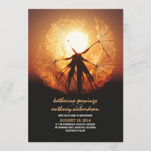 Puesta del sol en las invitaciones rústicas de la