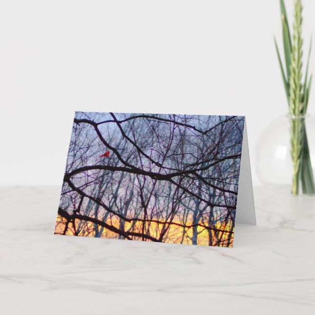 Puesta del sol y una tarjeta de felicitación en (Anverso)