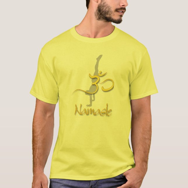 Puesto de mano de Yoga Pose, camisetas amarillas d (Anverso)