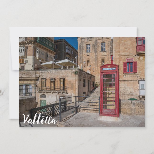 Puesto de teléfono rojo en La Valeta Malta (Anverso)