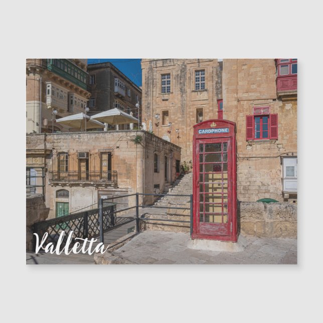 Puesto de teléfono rojo en La Valeta Malta (Anverso)