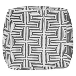 Puf Tela de barro africano de Maze blanco y negro