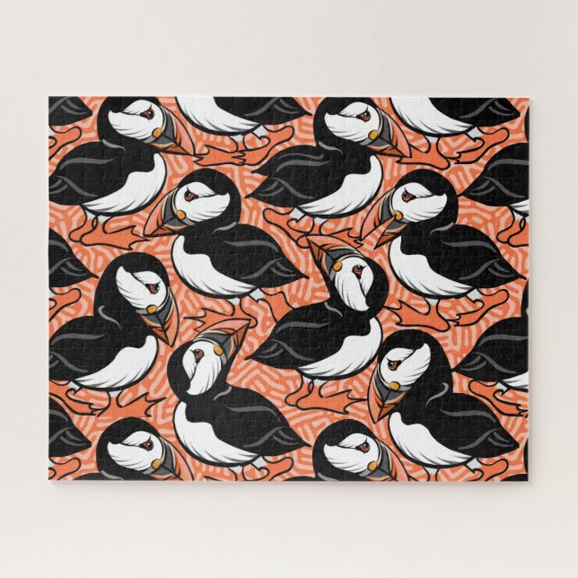 Puffins en el desfile - Naranja - Rompecabezas (Horizontal)