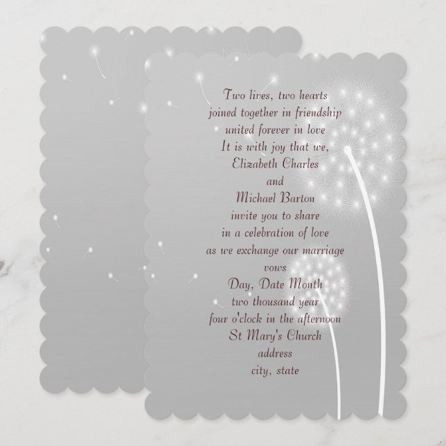 Puffs Dandilion, Gris, Elegante, Invitación a la b (Anverso / Reverso)