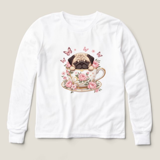 Pug Blossom Dreams Kids T-Shirt – Cute Floral Pug  (Diseño frontal)