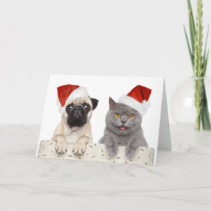 Pug & Cat - Tarjeta de Navidades