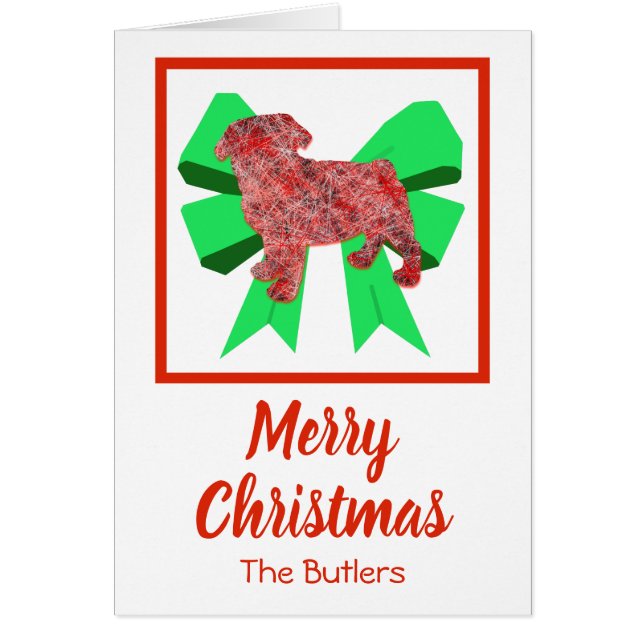 Pug Cute Navidades Dog & Green Bow Card (Frente)