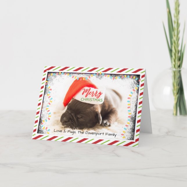 Pug de Navidad con sombrero de Santa con luces de  (Anverso)