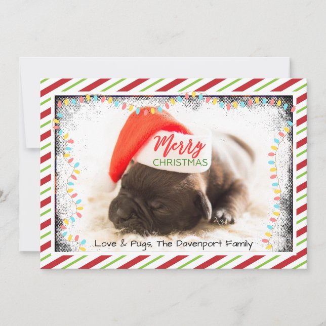 Pug de Navidad con sombrero de Santa y luces de Na (Anverso)