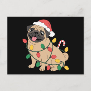 Pug de Navidad Perro Gorro de Santa Luces Caña de