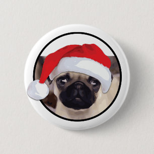 Pug de navidades - botón redondo estándar de 2¼ pu