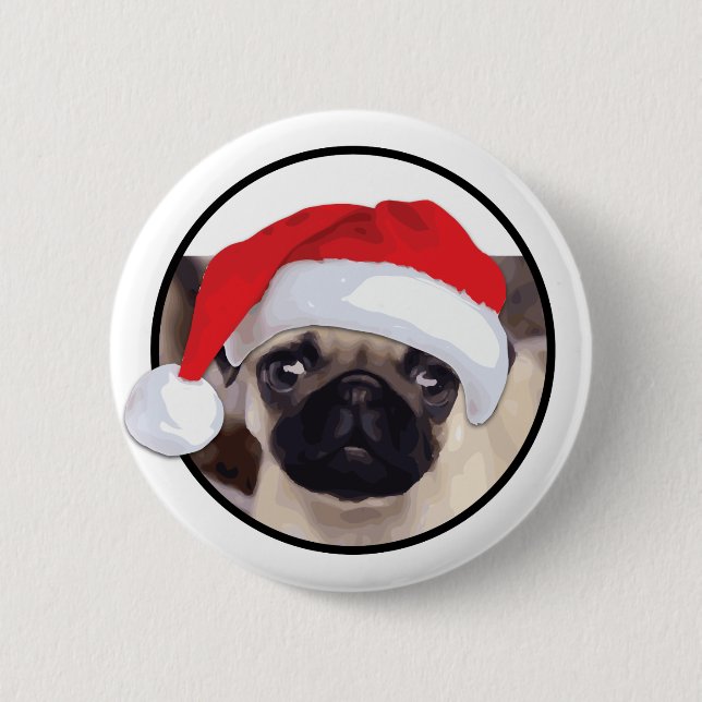 Pug de navidades - botón redondo estándar de 2¼ pu (Anverso)