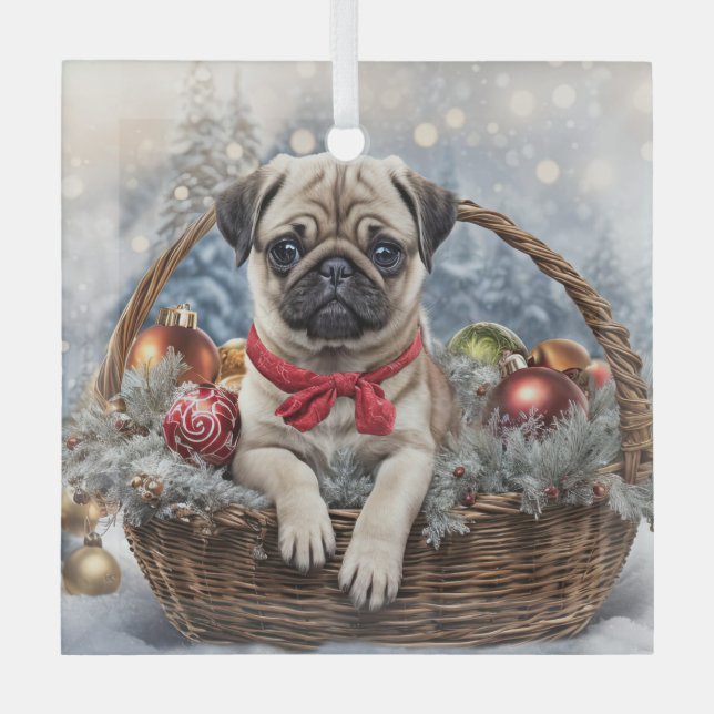 Pug de vacaciones con ornamentos adorables (Anverso)