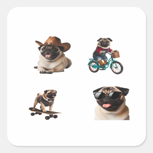 Pug Dog Funny 4 Pegatinas Pack (Anverso)