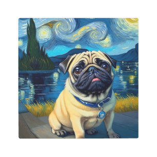 Pug en arte Metalizado estrellado nocturno en la p