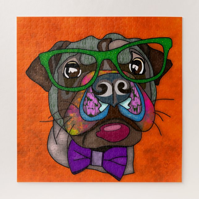 Pug en gafas de sol cara fea Rompecabezas (Vertical)