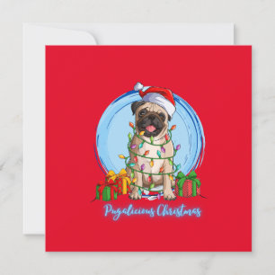 Pug en la tarjeta de vacaciones de los Navidades