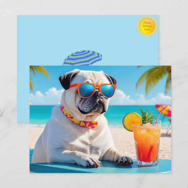 Pug en la tarjeta postal del paraíso (Anverso / Reverso)