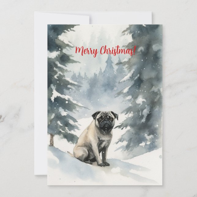 Pug en Nieve Acuarela Navidad (Anverso)