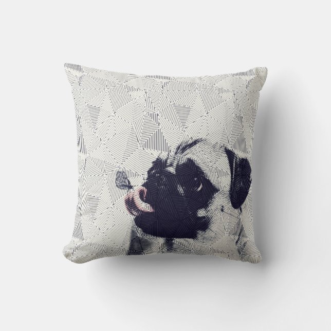 Pug geométrico con mariposa sobre almohada de arte (Anverso)