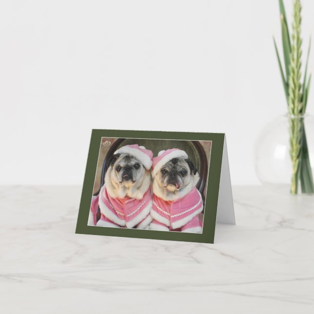 Pug Hermanas en tarjetas de Navidades rosados (Anverso)