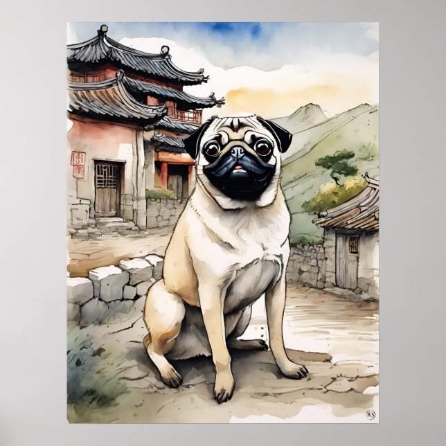 Pug - Impresión de arte de perro (Frente)