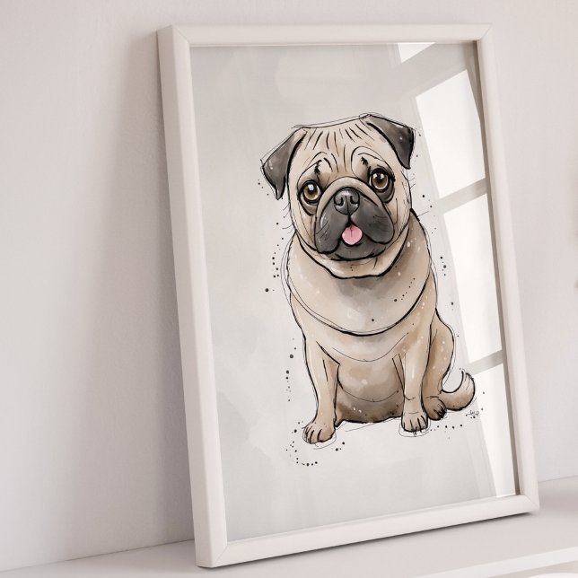 Pug | Impresión de perro | Impresión de arte de pe (Pug Dog Art Print)