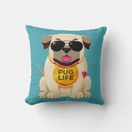 Pug Life personalizado color tirando almohadas
