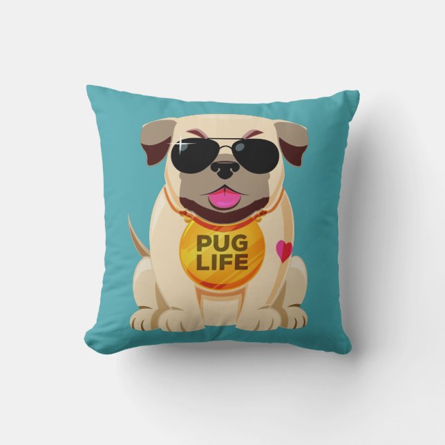 Pug Life personalizado color tirando almohadas (Anverso)