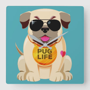 Pug Life personalizado reloj de pared de color