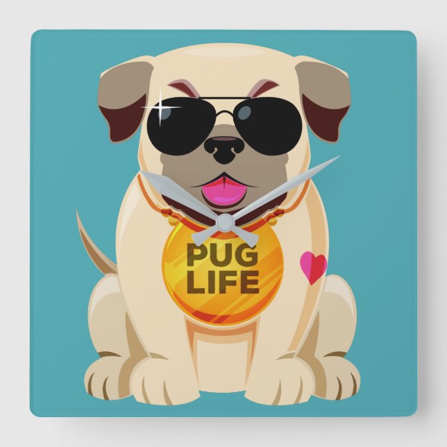 Pug Life personalizado reloj de pared de color (Anverso)