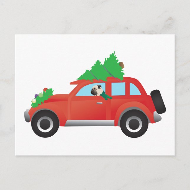 Pug Manejando un auto con un árbol de Navidad en l (Anverso)