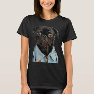 Pug negro en jeans Pegatina camiseta clásica 181