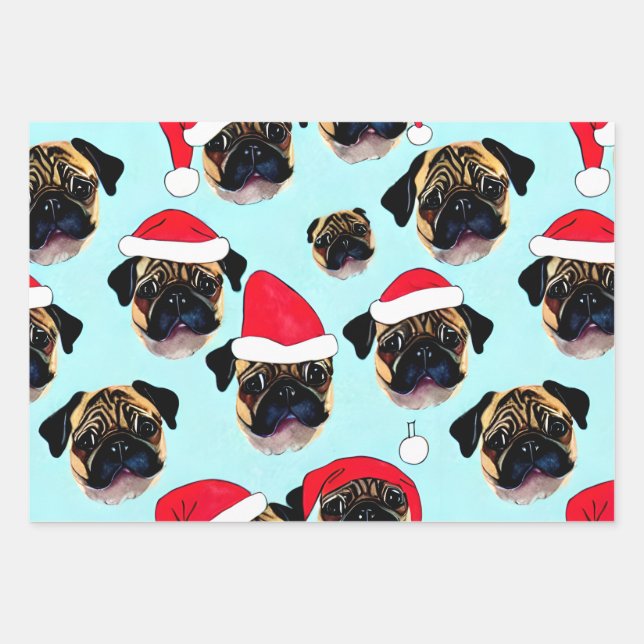 Pug Papel de envoltura de regalo de Navidad (Anverso)
