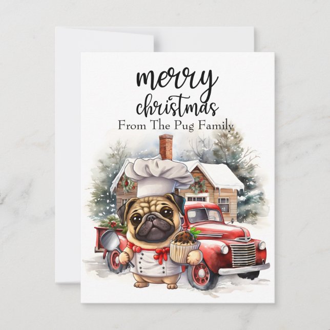 PUG Perro Feliz Navidad en mármol de oro rojo (Anverso)