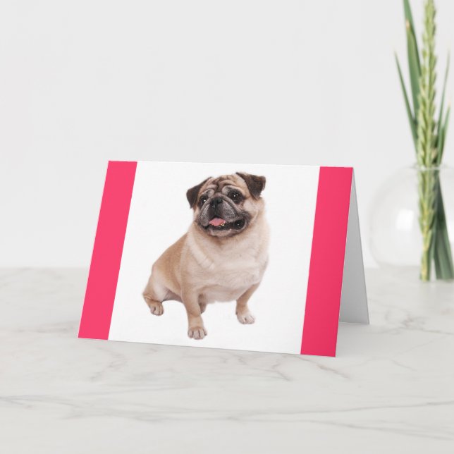 Pug Puppy Dog Blank Saludo Tarjeta De Nota Rosa (Anverso)