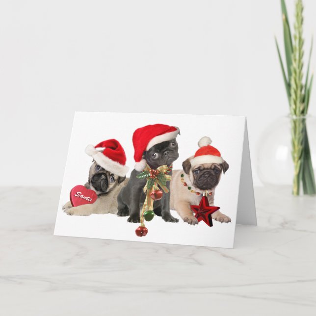 Pug Santa Paws Te desea dulces tarjetas de Navidad (Anverso)