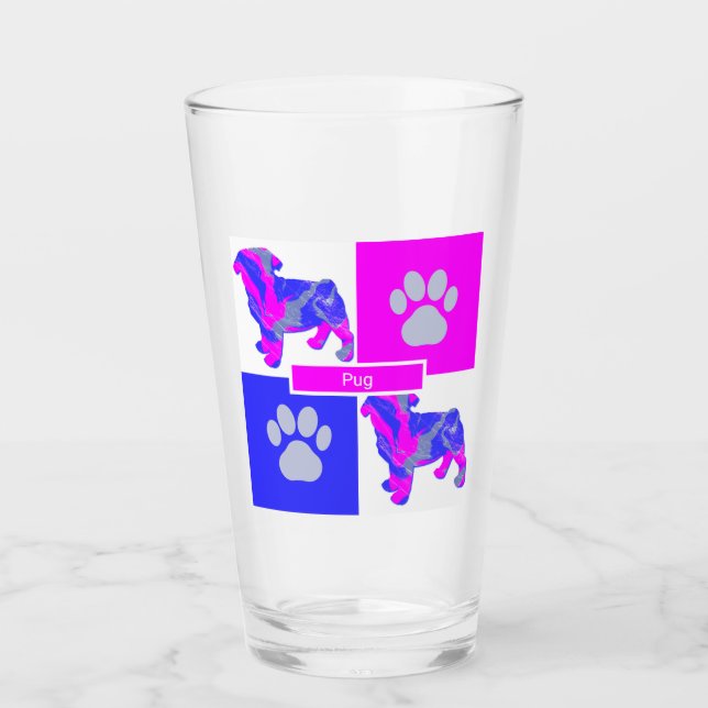 Pug Silhouette Dog & Paw Pink and Blue Square (Anverso)