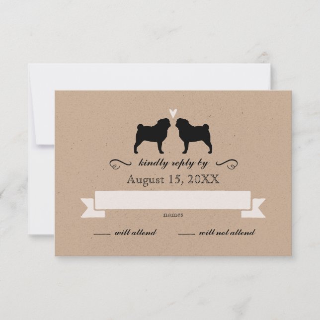 Pug Silhouettes Boda Respuesta RSVP (Anverso)