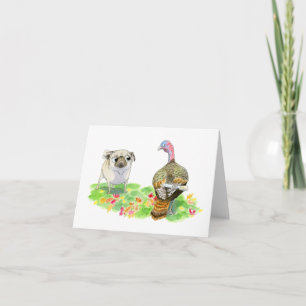 Pug vs Turquía divertida tarjeta de Acción de Grac