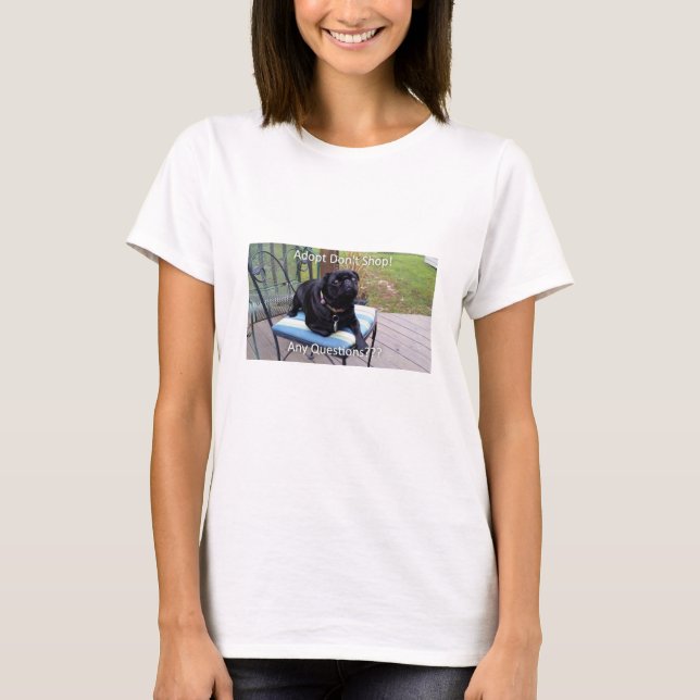 Puggy "Adopt negra no hace compras" camiseta (Anverso)