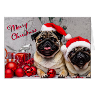 Pugs Adorables Feliz Navidad Tarjeta Divertida de 