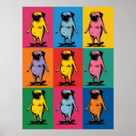 Pugs Divertidos en Monopatines Cuadrícula de Arte 